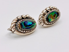Darling Dainty Vintage 21st and Stone Abalone Sterling Silver Clip-On Earrings