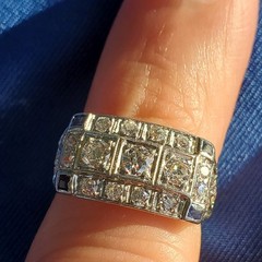 Original EARTH MINED DIAMOND Deco Statement Ring PLATINUM Sapphire 14K GOLD Band