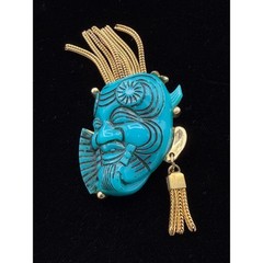Vintage Signed Selro Selini Okina Noh Mask Brooch Pin