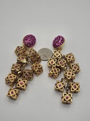 As Is Repair Vintage Retro Goldntone Pink Crystals Dangle Clip On Earrings