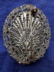 Vintage West Germany Floral Brooch | 2″ Gold Tone Filigree Pin | All Stones