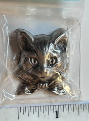 Vintage Silver Stamping of a Large Cat Face 1.5″ Figural Vintage