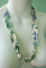Cottagecore Floral Garden Print Fabric Sash Necklace Knotted Beads Lot of 2 VTG