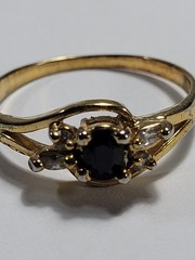 Vintage Genuine Sapphire & Simulated Diamond Trilogy Engagement Ring Size 7