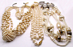 Vintage 6pc Lot Faux Pearl, Silver/Gold-tone Necklaces Cuff Bracelets Rhinestone