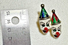 Vintage Enamel Double Clown Brooch Green Rhinestone Eyes Circus Carnival Pin