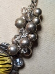 Chunky VCLM Signed Necklace Metal & Glass Beads Zebra Inspired Center 14-17″