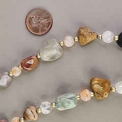Vintage Beggars Beads Stone Necklace Nuggets Multicolor Agate Quartz 28″