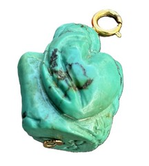 Vintage Semi Precious Turquoise Carved Buddha Budai Charm Pendant Hear No Evil