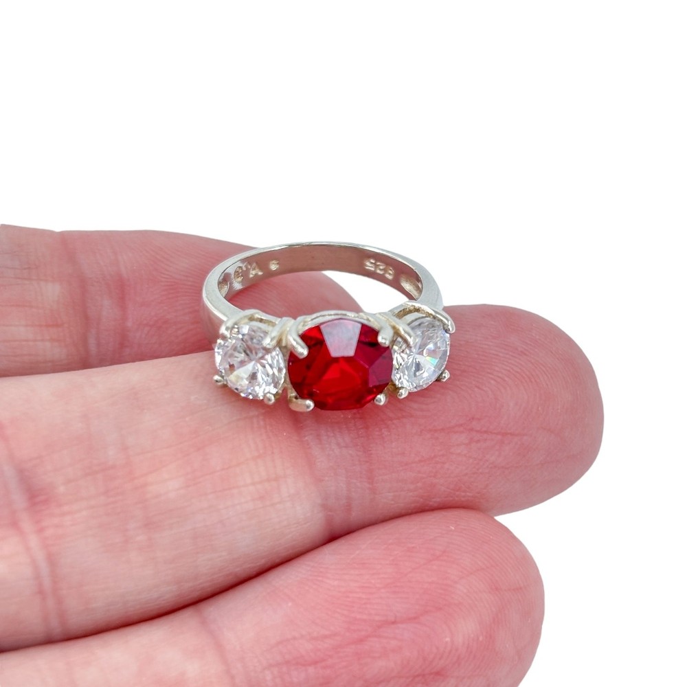 Sterling Silver 925 Simulated Ruby Cubic Zirconia Ring Size 6