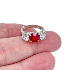 Sterling Silver 925 Simulated Ruby Cubic Zirconia Ring Size 6