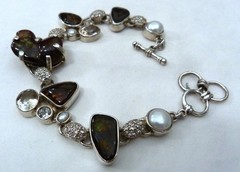STARBORN FIRE AGATE PEARL CHAMPAGNE WHITE TOPAZ STERLING SILVER BRACELET NEW