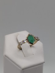 Vintage ES Simulated Emerald And Diamond Gold Over Sterling Silver Ring Size 7