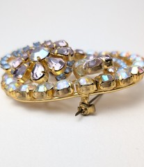 Vintage Lilac & Blue Rhinestone Brooch Floral Swirls Unsigned Gorgeous!!