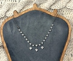 Vintage Art Deco Sterling Silver Open Back Crystal Choker Necklace Dangle 16”