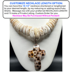 Puka Shell Necklace Vintage 70s w/Hand-Shaped Tiger Cowrie Shell Cross Pendant
