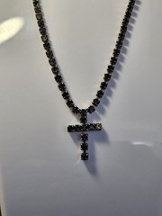 Vintage Black Rhinestone Cross Necklace Tennis Chain Gothic Religious Pendant