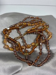Vintage Multi Strand Amber Glass Bead Necklace Cognac Brown Statement Necklace