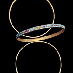 Sky Blue/ Rainbow Scroll Vintage Cloisonné Brass & Enamel Bangle (Medium)