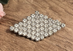 Vintage Silver Tone Clear Rhinestone Pave Diamond Shape Brooch Pin