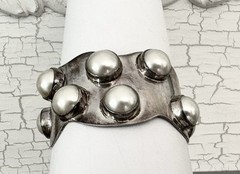 Mexico Southwest Sterling Silver Bracelet Pearl 925 Vintage Signed Modernist 77g