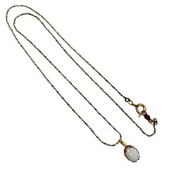 Vintage 1/20 14K GF Dainty Minimalist Opalite Oval Pendant Necklace