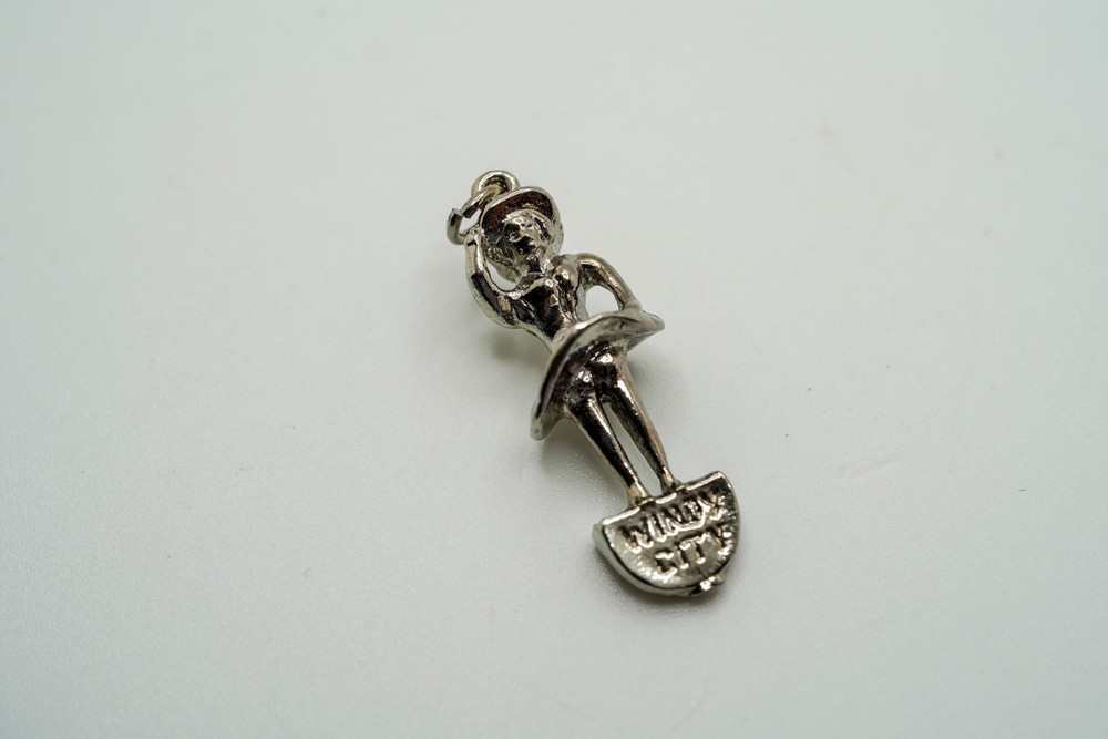 Vintage Sterling Silver Windy City Skirt Woman Charm 3cm JB39