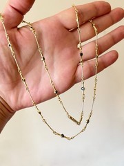 Estate 18K Yellow Gold & Blue Sapphire Fancy Ornate 25″ Layering Chain Necklace