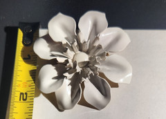 Vintage White Enamel on Metal Flower Pin Brooch Unique sculpted retro summer