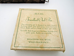 Vintage Jewelled Owl Pin Green Rhinestone Gold Perfume New Old Stock in Box A2