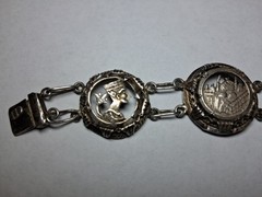 Vintage Egyptian Revival Silver Bracelet. Circular Panels Ornate Egyptian Motifs