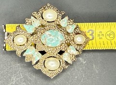 Vintage Sarah Coventry 1968 Remembrance Faux Turquoise Pearl Pendant Brooch Pin