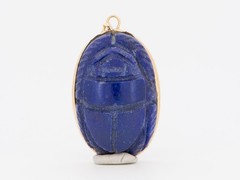 14K Gold Vintage Lapis Lazuli Scarab Pendant Egyptian Revival Carving