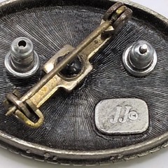 Vtg JJ Jonette Pewter Mushroom Trinket Box Brooch Pin Matching Earrings Signed