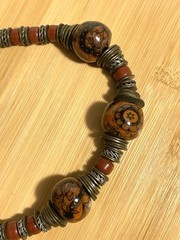 Vintage Wooden Beads & Metal Accents Leather Cord Necklace 1970s Boho Style 16”