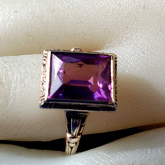 Original Amethyst European Deco Engagement Ring Vintage Solitaire SOLID 10K GOLD