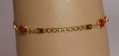 Vintage 14K 14KT Gold Italy Red Enamel Ladybug Link Bracelet Burdick 585 3.4g 🐞