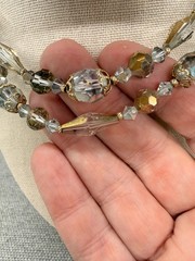 Vintage Necklace Faceted Crystal Gray Beads Gold Tone Accents Adjustable Length