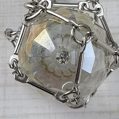 Vintage Clear Faceted Cut Crystal Pendant In Silver Tone Cage Long 30″ Necklace