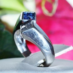 14k white gold sz 2.5 ring 0.32ct natural diamond treated sapphire vintage 4.55g