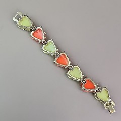 Vintage Leaf Bracelet Bright Orange Yellow Gold Tone Linked 6.5 in