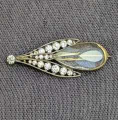 Antique Clear Glass Prong Set Rhinestone Abstract Flower Brooch Pin AS IS D86
