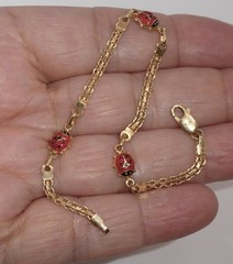 Vintage 14K 14KT Gold Italy Red Enamel Ladybug Link Bracelet Burdick 585 3.4g 🐞