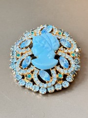 Vintage Verified JULIANA D&E Robins Egg Blue Cameo Brooch & Earring Set