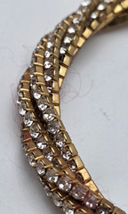 Gold Tone Clear Rhinestone Three Row Twisted Stretch Bracelet 6.5 In Vintage