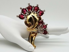 DESIGNER SIGNED/MARKED BARCLAY ART DECO FAUX RUBY/DIAMOND RHINESTONE PIN BROOCH!