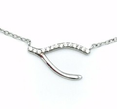 Vintage Stainless Steel Channel Set CZ Wishbone Necklace