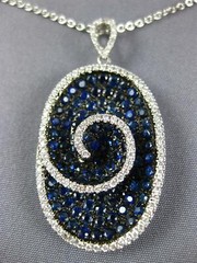 ESTATE LARGE 3.51CT DIAMOND & AAA SAPPHIRE 18K WHITE GOLD OVAL SWIRL FUN PENDANT