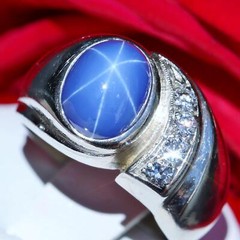 14k white gold sz7.5 ring 3.50ct Lindy star lab-created sapphire diamond 9.7g