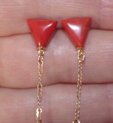 14K 52MM Ox Red Italian Triangular Stud Coral Teardrop Earrings Made to Order